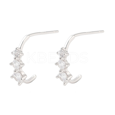 925 Sterling Silver Micro Pave Clear Cubic Zirconia Stud Earrings for Women EJEW-F342-02P-1