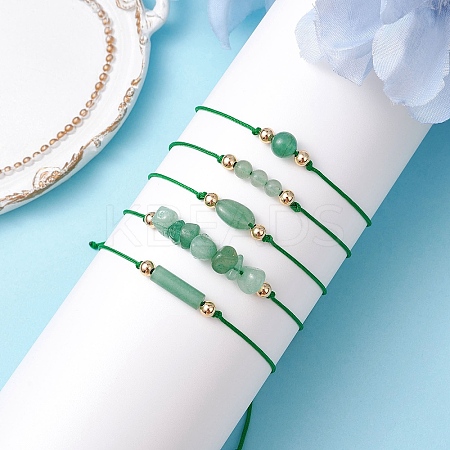 5Pcs 5 Styles Natural Green Aventurine Braided Bead Bracelets BJEW-JB11681-04-1
