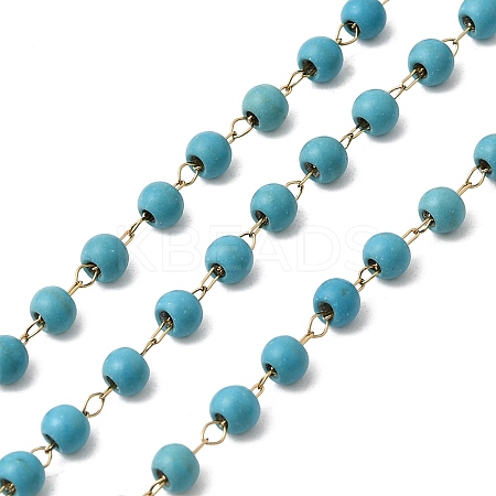 Handmade Synthetic Turquoise Beads & 316 Stainless Steel Round Link Chains CHS-L033-09G-1