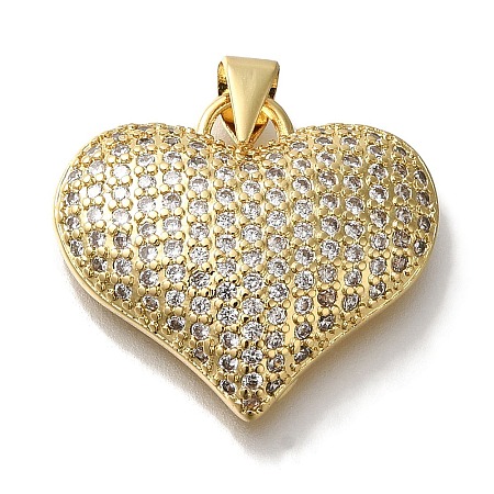 Heart Rack Plating Brass Micro Pave Clear Cubic Zirconia Pendant KK-U019-18G-01-1