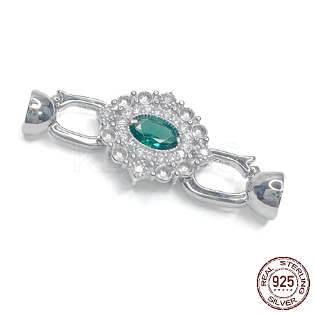 Rhodium Plated 925 Sterling Silver Micro Pave Teal Cubic Zirconia Fold Over Clasps STER-P054-07P-1
