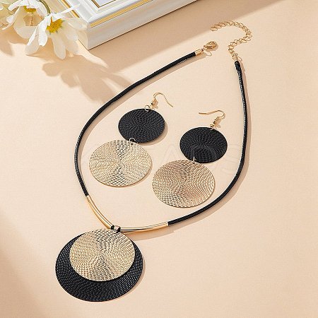 Flat Round Alloy Pendant Necklace & Dangle Earring Sets FS-WGFADC7-03-1