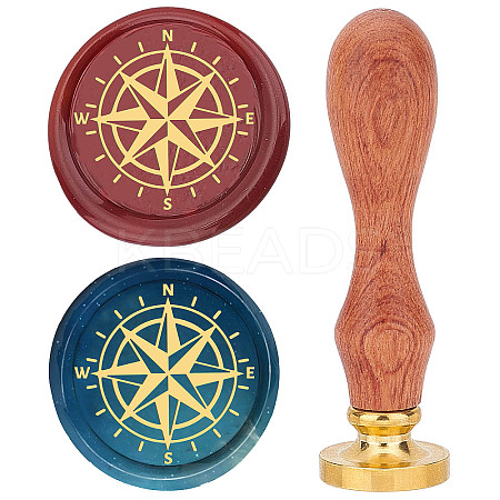 Brass Wax Seal Stamp with Wood Handle AJEW-WH0412-0030-1