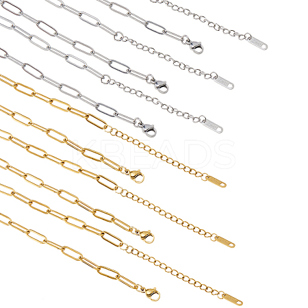 10Pcs 2 Colors 316L Surgical Stainless Steel Paperclip Chain Necklaces NJEW-DC00010-1