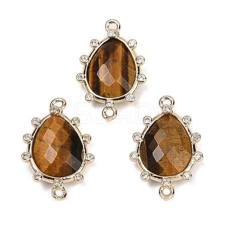 Natural Tiger Eye Faceted Connector Charms G-K347-07G-06-1