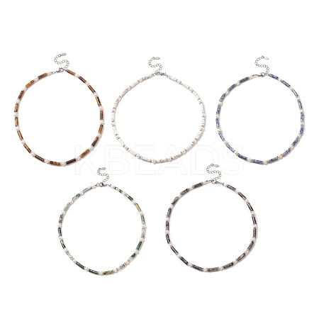 Natural Mixed Gemstone & Pearl & Crystal Rhinestone Beaded Necklace for Women NJEW-JN04209-1