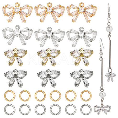 16Pcs 4 Style Bowknot Brass Micro Pave Clear Cubic Zirconia Charms DIY-DR0001-28-1