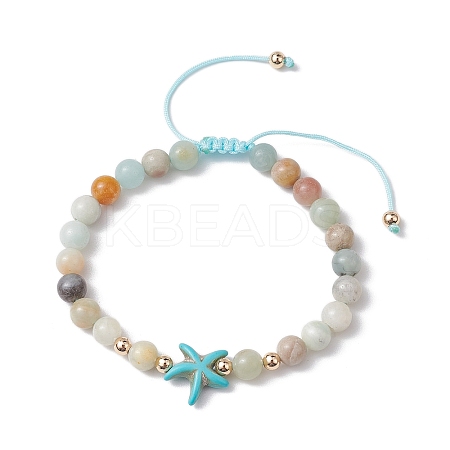 Natural Flower Amazonite Round Beaded Braided Bead Bracelets BJEW-JB10692-03-1