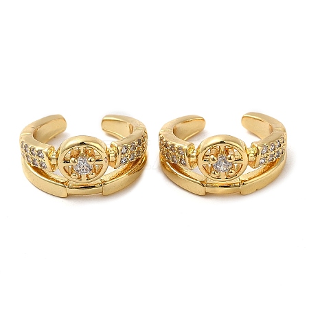 Rack Plating Brass Micro Pave Cubic Zirconia Flat Round Cuff Earrings EJEW-E290-09G-1