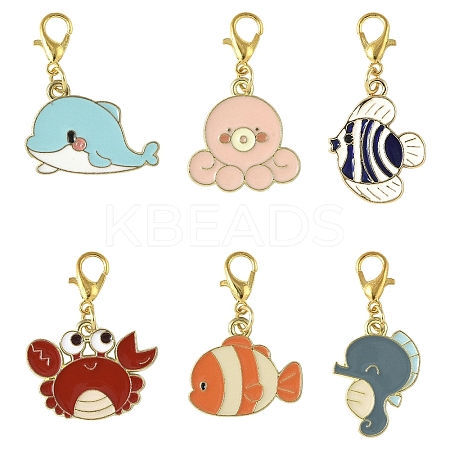 6Pcs Ocean Theme Alloy Enamel Pendant Decoration HJEW-YW00102-1