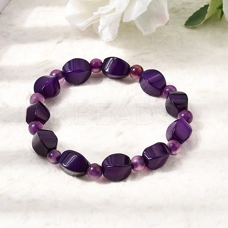Dyed Natural Blue Lace Agate Faceted Twist Beaded Stretch Bracelets for Women GG-CBA3F02-09-1