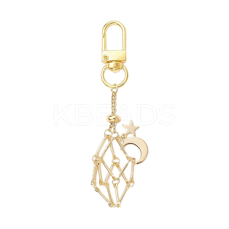 Brass Macrame Pouch Empty Stone Holder Pendant Decoration HJEW-JM03303-01-1