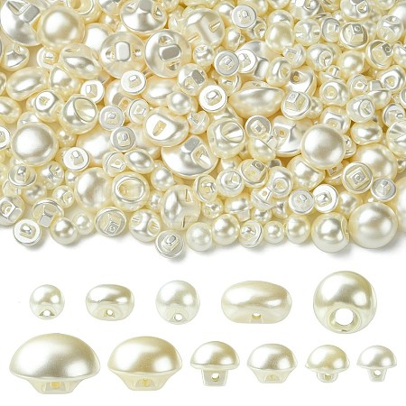 About 660 Pcs 330G 11 Styles 1-Hole ABS Plastic Imitation Pearl Buttons BUTT-CJ0001-08-1