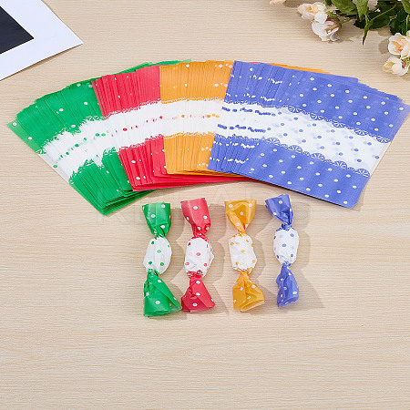 320Pcs 4 Colors Rectangle with Polka Dot Pattern Paper Bakeware Bag ABAG-LP0001-02-1