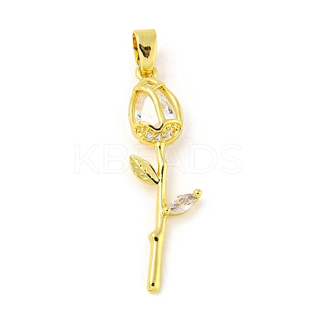 Rose Flower for Valentine's Day Real 18K Gold Plated Rack Plating Brass Micro Pave Cubic Zirconia Pendants KK-R153-01B-G-1