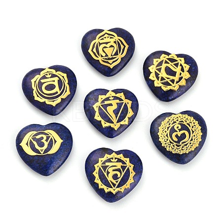 7Pcs 7 Styles Chakra Natural Dyed Sesame Jasper Love Heart Ornaments Figurines G-P533-01F-1-1