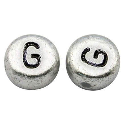 Silver Color Plated Acrylic Horizontal Hole Letter Beads MACR-PB43C9070-G-1