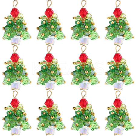 20Pcs Christmas Tree Glass Pendants FIND-SC0011-08-1
