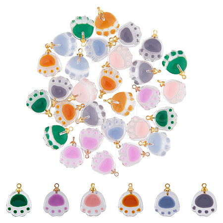 30Pcs 6 Colors Transparent Glass Pendants FIND-FH0006-67-1