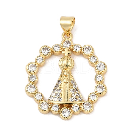 Brass Clear Cubic Zirconia Nossa Senhora Aparecida Pendants KK-U058-54G-1