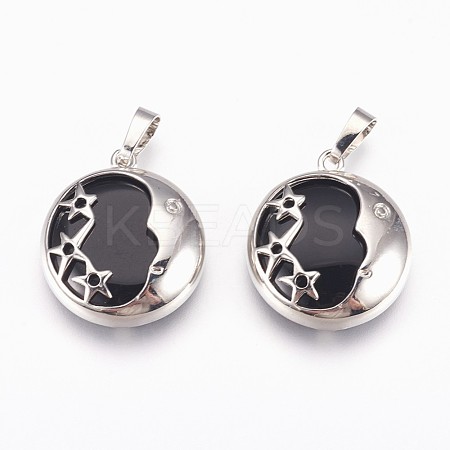 Natural Black Agate Pendants G-P378-B03-1