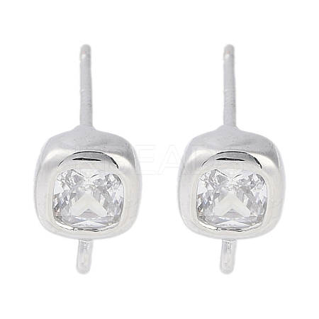 Brass Pave Clear Cubic Zirconia Stud Earring Findings KK-F875-01P-1