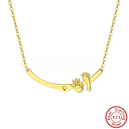 Jewelry 925 Sterling Silver Baby Feet Hand Pendant Necklaces NJEW-K272-01G-1