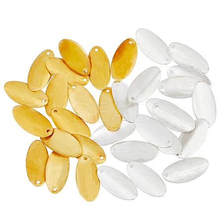 80Pcs 2 Colors Brass Blank Tag Flat Oval Slice Pendants KK-FH0005-27-1
