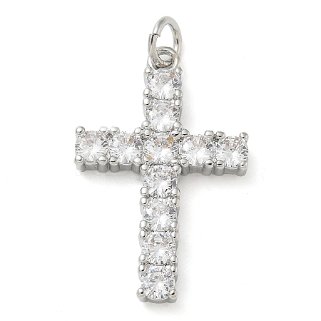 Rack Plating Brass Micro Pave Cubic Zirconia Pendants KK-K392-17A-P-1