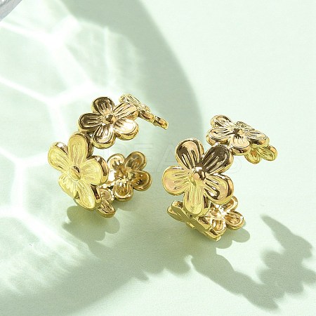 Ion Plating(IP) 304 Stainless Steel Flower Cuff Earrings for Women EJEW-A118-03G-1