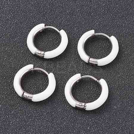 Two Tone 304 Stainless Steel Chunky Huggie Hoop Earrings with Enamel for Women EJEW-C043-11-09P-1