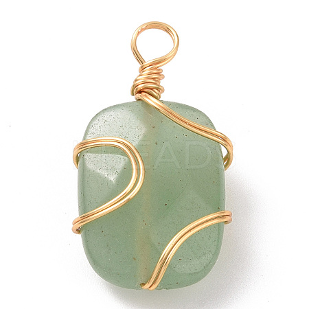 Natural Green Aventurine Rectangle Pendants PALLOY-JF02106-01-1