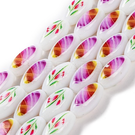Printing Glass Oval Beads for Necklaces Bracelets Making GLAA-B020-01A-12-1