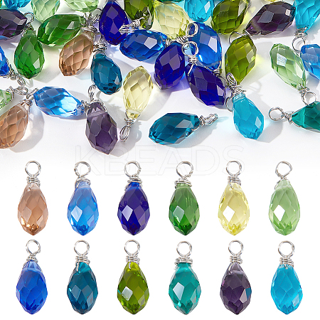 72Pcs 12 Colors Glass Pendants PALLOY-GA00011-1