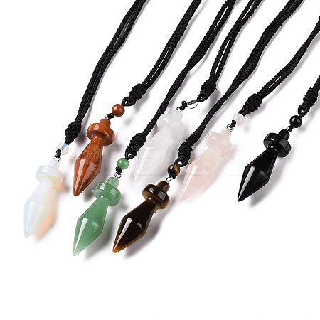 Gemstone Bullet Pendant Necklace with Nylon Cord for Women G-A210-03-1