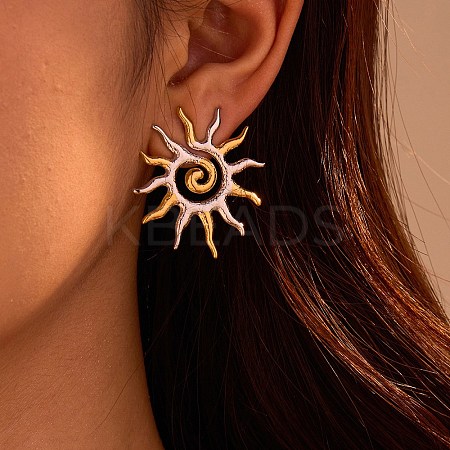304 Stainless Steel Two Tone Stud Earrings EJEW-R031-01GP-1