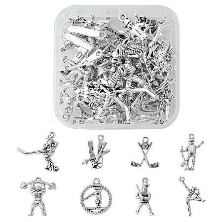 32Pcs 8 Styles Tibetan Style Sports Theme Alloy Pendants FIND-FS0002-37-1