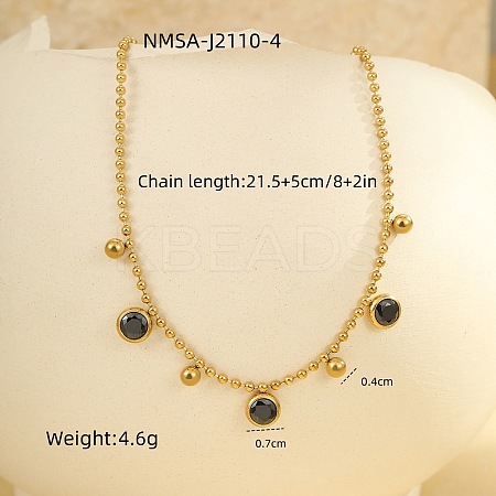 304 Stainless Steel Pave Cubic Zirconia Flat Round Charm Anklets FS-WG00298-03-1