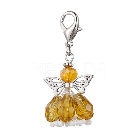 Angel Glass Beaded & Alloy Pendant Decorations HJEW-MZ00189-01-1
