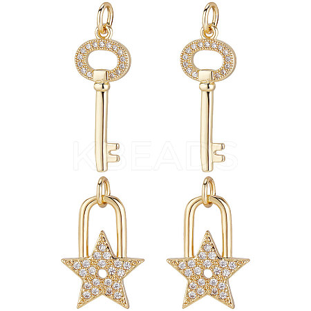 12Pcs 2 Style Brass Micro Pave Clear Cubic Zirconia Beads Pendant KK-BBC0002-96-1