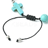 Synthetic Turquoise Round & Cross Braided Bead Bracelets BJEW-TA00321-02-2