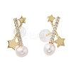 Natural Pearl Star Stud Earrings EJEW-P256-75G-1