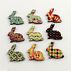 2-Hole Bunny Printed Wooden Buttons X-BUTT-R031-194-1