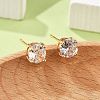 Flat Round Brass Pave Cubic Zirconia Stud Earrings for Women EJEW-G428-29A-02-1