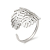 Non-Tarnish 304 Stainless Steel Leaf Open Cuff Ring for Women RJEW-M149-23P-3