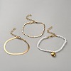 3Pcs 3 Styles Iron Chain Bracelet and Brass Heart Charm Bracelet Set for Women BJEW-WH0012-54-1