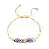 Glass Seed Column with Evil Eye Link Bracelet BJEW-MZ00029-01-1