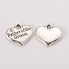 Wedding Theme Antique Silver Tone Tibetan Style Heart with Father of the Groom Rhinestone Charms X-TIBEP-N005-13D-1