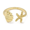 Shell Shape & Starfish Rack Plating Brass Cuff Finger Rings for Women RJEW-C114-07G-2
