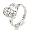 Heart with Letter Rack Plating Brass Micro Pave Cubic Zirconia Adjustable Rings for Women RJEW-I105-06P-B-1